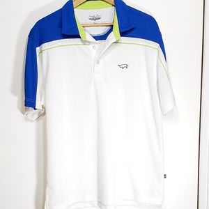 Straight Down golf shirt white blue logo size L